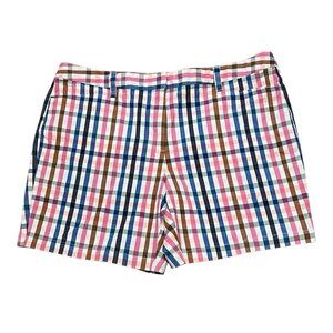 Lands End Women's Mid-Rise Bermuda Multicolor Shorts Plaid 7" Inseam Size 16